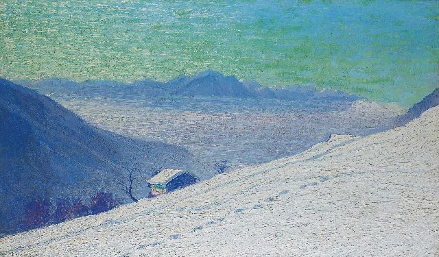 Dirk Smorenberg | Besneeuwde bergen in Zwitserland, olieverf op doek, 70,5 x 117,2 cm, gesigneerd l.o. en gedateerd '12