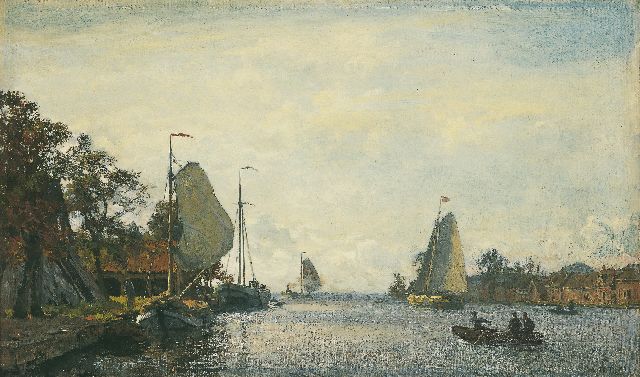Willem Bastiaan Tholen | Zomers riviergezicht met zeilschepen, olieverf op doek, 35,4 x 59,0 cm, gesigneerd r.o. en gedateerd '04