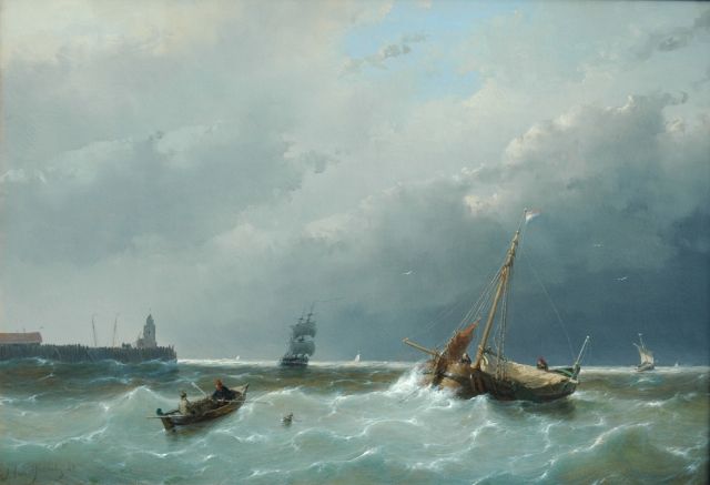 Andreas Schelfhout | Vissers op onstuimige zee, olieverf op paneel, 30,6 x 44,1 cm, gesigneerd l.o. en gedateerd '60