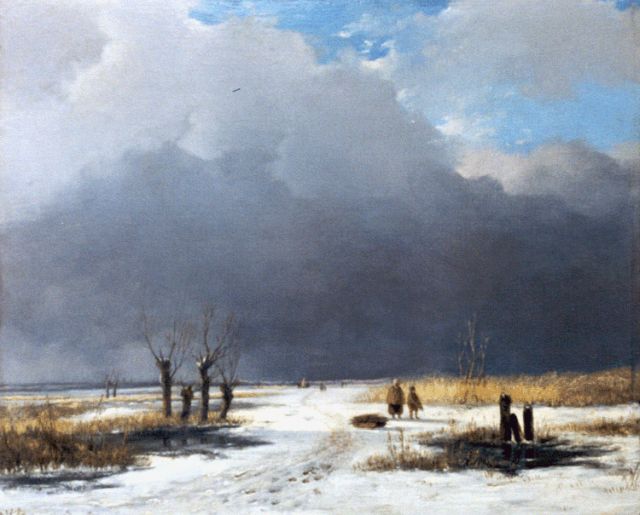 Bonifacius Cornelis Schneiders van Greyffenswerth | Winterlandschap met figuren, olieverf op paneel, 26,3 x 31,8 cm, gesigneerd l.o. ini en gedateerd 1834