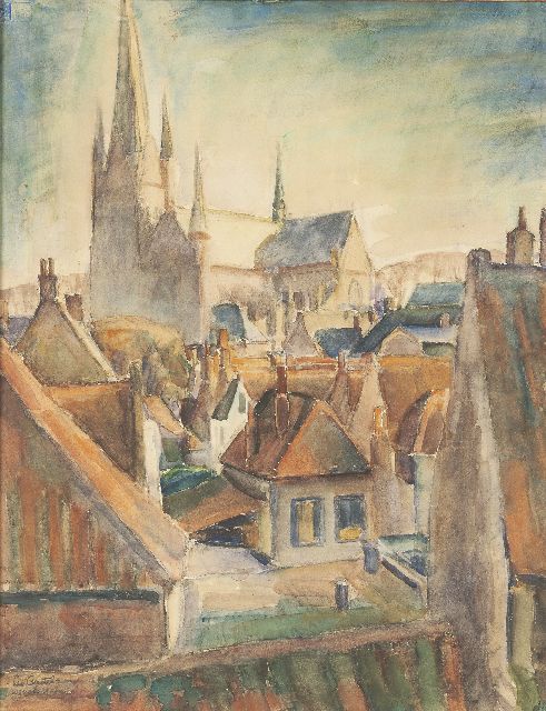 Leo Gestel | Gezicht op Woerden vanuit dakraam, aquarel op papier, 65,5 x 50,0 cm, gesigneerd l.o. en gedateerd 'Woerden 1917'