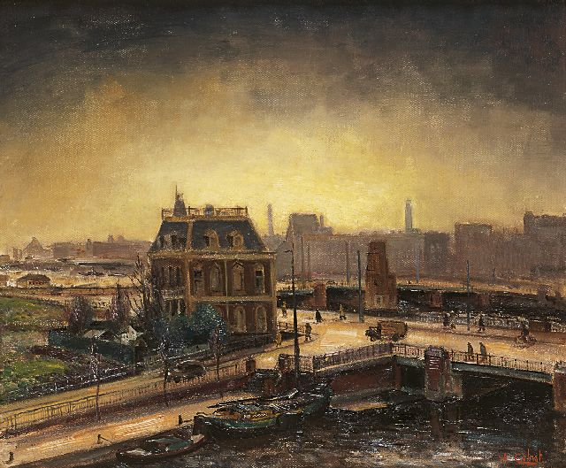 Arnout Colnot | Gezicht op de Berlagebrug, Amsterdam, olieverf op doek, 49,8 x 60,1 cm, gesigneerd r.o. en te dateren ca. 1935