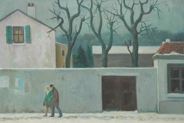 Jan Franken | Huizen in de sneeuw, olieverf op doek, 44,9 x 67,0 cm, gesigneerd r.o.