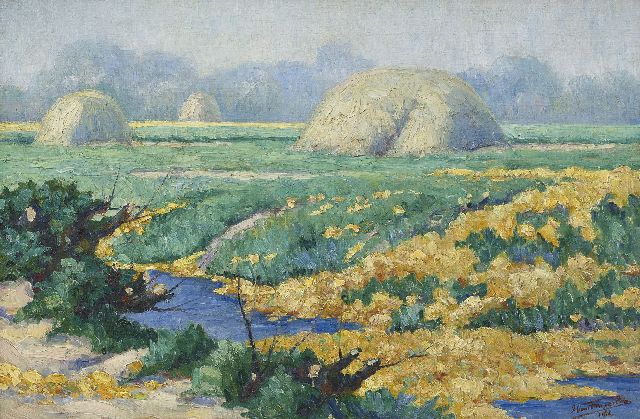 Frans van Tongerloo | Gracht met bloemen, olieverf op doek, 40,5 x 60,5 cm, gesigneerd r.o. en gedateerd 1916