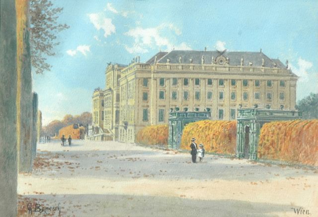 Benesch G.  | Slot Schönbrunn, Wenen, aquarel op papier 20,2 x 28,3 cm, gesigneerd r.o.