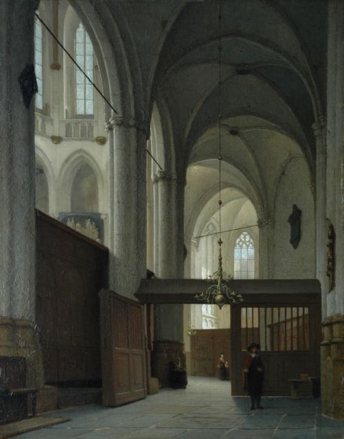 Jan Jakob Schenkel | Interieur van de Nieuwe Kerk te Amsterdam, olieverf op doek, 63,0 x 49,6 cm, gesigneerd l.o.