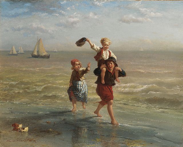 Elchanon Verveer | Kindergeluk op het strand, olieverf op doek, 60,2 x 75,2 cm, gesigneerd l.o. en gedateerd '63