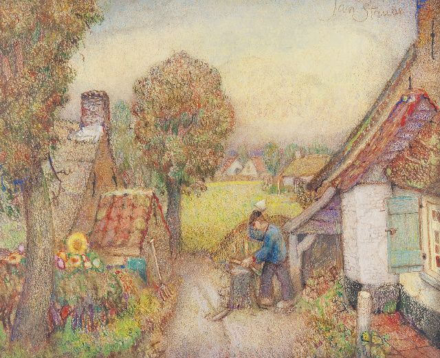 Jan Strube | De houthakker, pastel op papier, 55,9 x 69,7 cm, gesigneerd r.b.