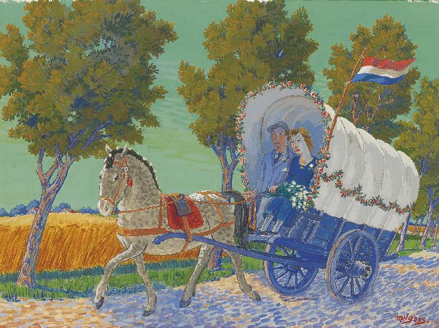 Henk Melgers | Boerenbruidspaar, gouache op papier, 41,0 x 54,5 cm, gesigneerd r.o.