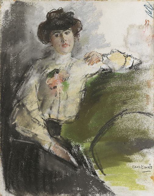 Isaac Israels | Modinette met sigaartje, pastel op papier, 57,0 x 47,0 cm, gesigneerd r.o. en te dateren ca. 1905