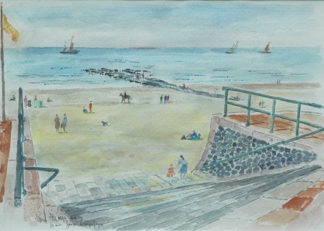 Meys L.Th.J.  | Het strand van Scheveningen, aquarel op papier 26,5 x 37,0 cm, gesigneerd l.o. en gedateerd '84