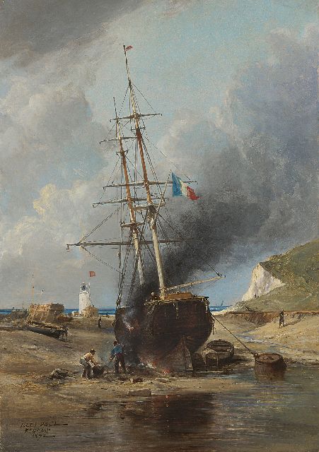 Jules Achille Noël | Scheepsteerders op het strand van Fécamp, olieverf op doek, 54,4 x 38,2 cm, gesigneerd l.o. en gedateerd 'Fécamp IX72'
