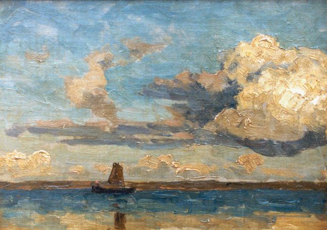 Willem Bastiaan Tholen | Zeilboot op zee, olieverf op doek op paneel, 22,6 x 31,0 cm, gesigneerd l.o. en gedateerd '83