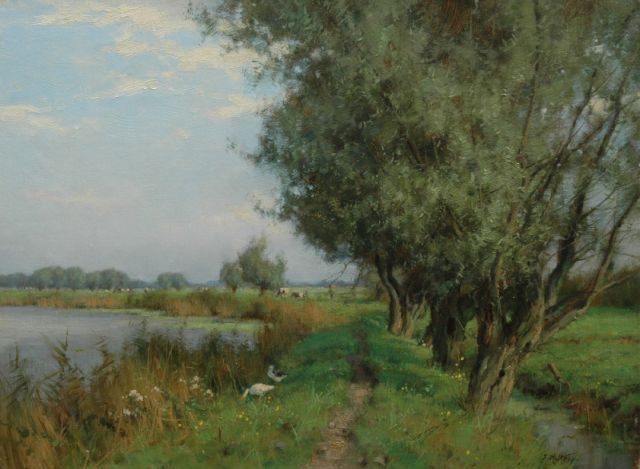 Jan Holtrup | Zomers polderlandschap met wilgen, olieverf op doek, 30,3 x 40,4 cm, gesigneerd r.o.