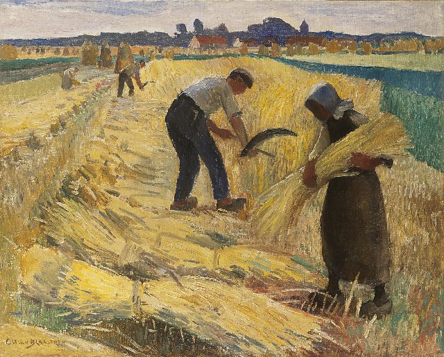 Gerrit Willem van Blaaderen | De oogst, olieverf op doek, 65,0 x 80,5 cm, gesigneerd l.o.