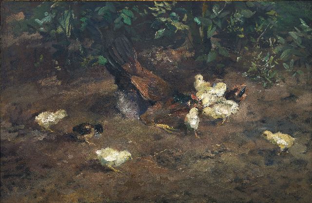 Willem Korteling | Kip met kuikens, olieverf op doek, 77,3 x 119,6 cm, gesigneerd r.o.