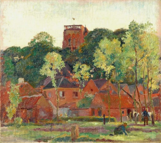 Huib Luns | Vughtse toren en kerk in de zomer, olieverf op doek op board, 46,3 x 52,0 cm, gesigneerd r.o. en gedateerd 1928