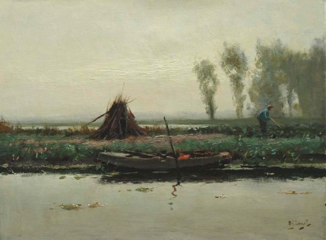 Arie Zwart | Boer in polderlandschap, olieverf op doek, 30,0 x 40,0 cm, gesigneerd r.o.