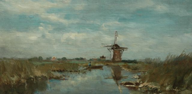 Willem Weissenbruch | Windmolen in de polder, olieverf op doek op paneel, 16,0 x 30,7 cm, gesigneerd l.o. en gedateerd 1900