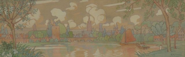 Wytsman R.P.  | Vlaanderen: Het Minnewater in Brugge (studie voor een fries, linkerkant), potlood en aquarel op papier 60,0 x 21,7 cm, gesigneerd r.o. en te dateren 1902