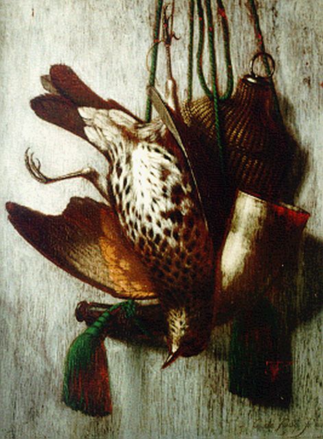 Cornelis de Cocq | Jachtstilleven, olieverf op paneel, 31,6 x 25,1 cm, gesigneerd r.o. en gedateerd 1886