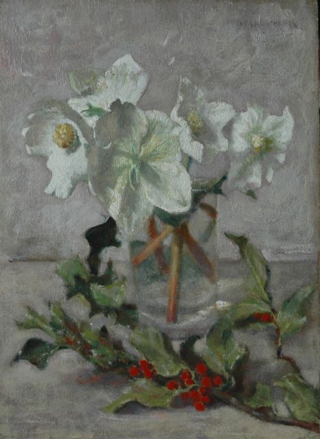 Marie Wandscheer | Kerstroosjes, olieverf op paneel, 32,0 x 23,3 cm, gesigneerd r.b. en verso