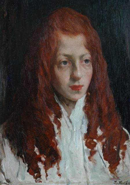 Eduard Frankfort | Joods meisje met rood haar, olieverf op board, 48,5 x 35,5 cm, gesigneerd r.o.