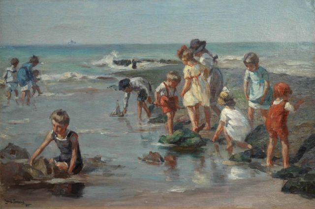 Louis Soonius | Spelen op het strand, olieverf op doek, 60,0 x 91,0 cm, gesigneerd l.o. en gedateerd 1921
