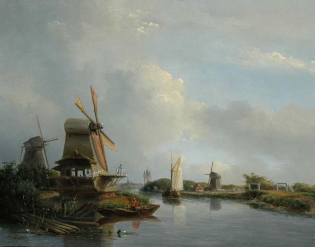 J.G. Hans | Houtzaagmolen aan een rivier, olieverf op paneel, 32,7 x 41,7 cm, gesigneerd l.o. en gedateerd '46