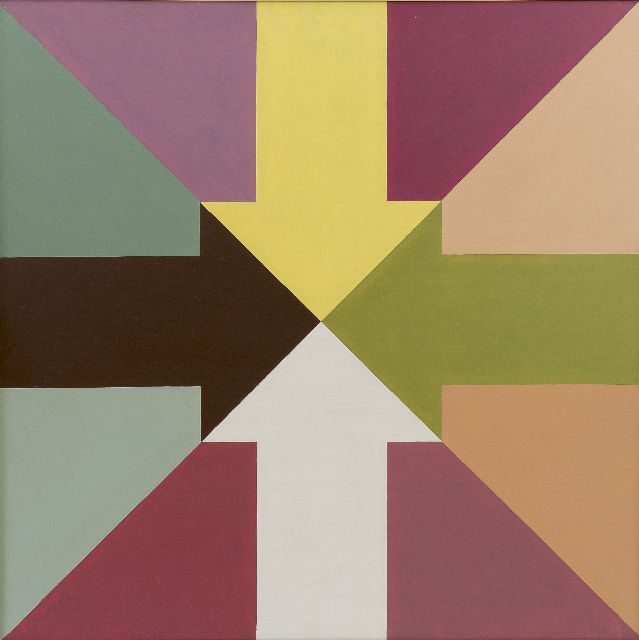 Theo Stiphout | 4 pijlen, olieverf op board, 60,3 x 60,3 cm, gesigneerd verso en verso gedateerd '76