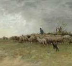 Mauve A. - Herder met zijn kudde, olieverf op doek 38,6 x 66,5 cm, gesigneerd r.o.