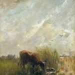 Maris W. - Drinkende koe, olieverf op doek 35,5 x 25,8 cm, gesigneerd l.o.