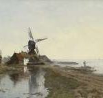 Gabriel P.J.C. - Het Moleneind bij kortenhoef, met molen De Lelie, olieverf op paneel 49,7 x 82,2 cm, gesigneerd l.o.