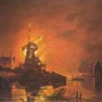 Cate H.G. ten - Brandende molen bij nacht, olieverf op paneel 13,8 x 18,3 cm, gesigneerd r.o. en onduidelijk gedateerd 184[8?]