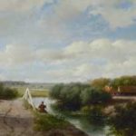 Schelfhout A. - Zomerlandschap met hengelaar, bij Haarlem, olieverf op doek 19,5 x 24,1 cm, gesigneerd l.o. en gedateerd '59