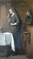 Bisschop Ch. - Het nachtmaal bij de oude Mennonieten te Hinlopen, olieverf op doek 103,4 x 58,8 cm, gesigneerd l.b. en te dateren ca. 1880
