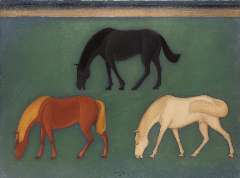 Hell J.G.D. van - Grazende paarden, olieverf op doek 60,5 x 80,5 cm, gesigneerd m.o. en gedateerd 1926