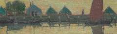 Sluiter J.W. - Huisjes aan de dijk in Volendam, olie op doek 24,3 x 76,9 cm, gesigneerd r.o.
