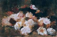 Breitner G.H. - Stilleven van rozen, zwart krijt en aquarel op papier 26,3 x 37,6 cm