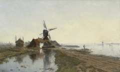 Gabriel P.J.C. - Het Moleneind bij Kortenhoef, met molen De Lelie, olieverf op paneel 49,7 x 82,2 cm, gesigneerd l.o.