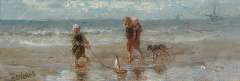 Israels J. - Kinderen der zee, olie op paneel 12,9 x 37,6 cm, gesigneerd l.o.