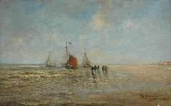 Tadema-Groeneveld T.H.B.J. - Strandgezicht bij Katwijk, olie op doek 64,3 x 100,7 cm, gesigneerd r.o.