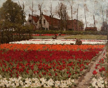 A.L. Koster (1859-1937) De tulpenkwekerij ‘Leeuwenstein’ in Hillegom, coll. koningin Emma, Paleis Soestdijk.
