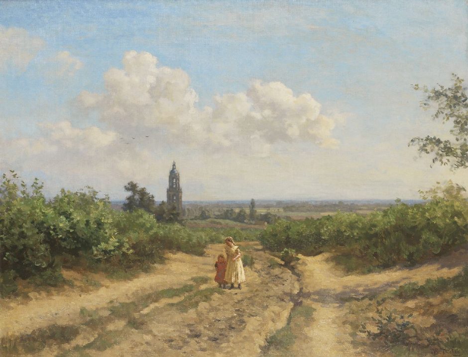 Willem Bastiaan Tholen - Landschap bij Rhenen, olieverf op doek 70,5 x 90,4 cm , gesigneerd r.o. en te dateren ca. 1917-1918