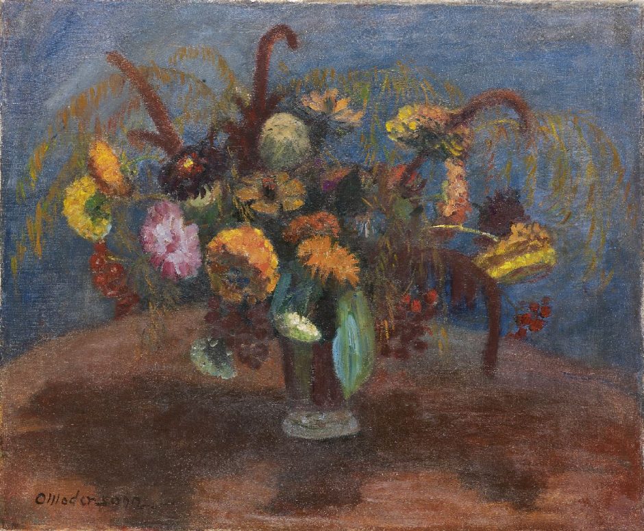 Otto Modersohn - Bloemstilleven met zinnia’s, olieverf op doek 50,9 x 61,2 cm , gesigneerd l.o. en gedateerd '36