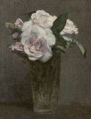 Fantin-Latour I.H.J.T. - Rozen in recht glas, olie op doek 28,3 x 21,8 cm , gesigneerd r.o. en gedateerd '72