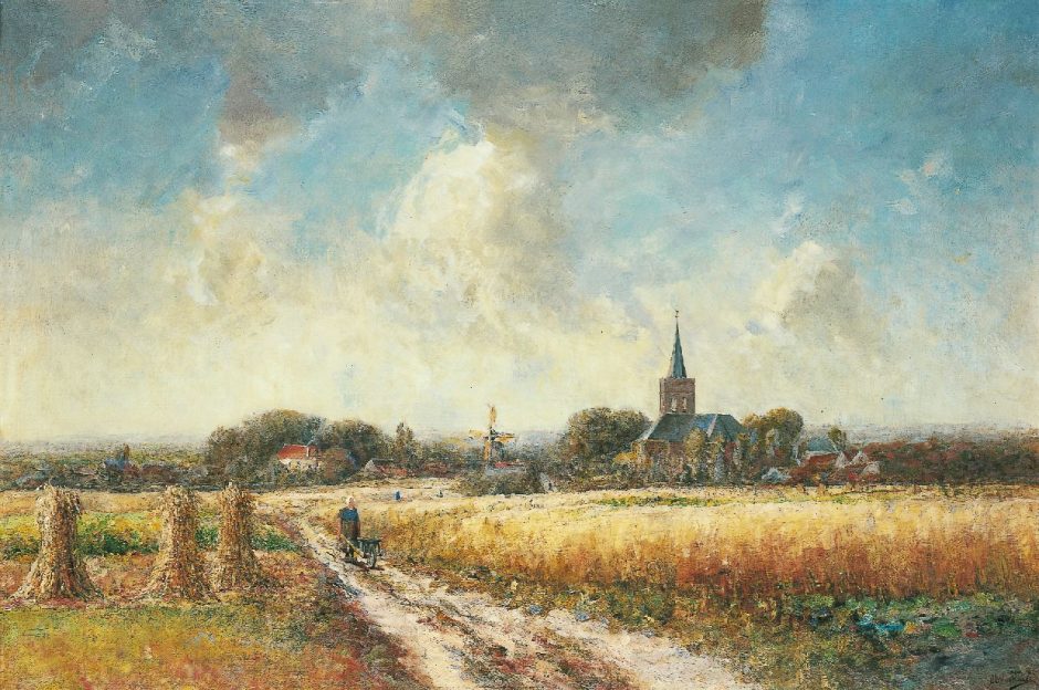Jan Hillebrand Wijsmuller - Zomers gezicht op Ede vanaf de Paaschberg, olieverf op doek 70,9 x 105,2 cm , gesigneerd r.o. en gedateerd 'Ede 1920'