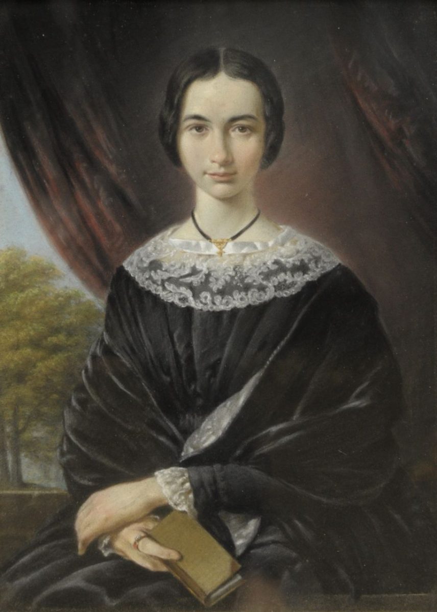 Jean Augustin Daiwaille - Portret van een jonge vrouw, pastel op papier 35,7 x 25,9 cm , geschonken aan Museum B.C. Koekkoek-Haus, Kleef