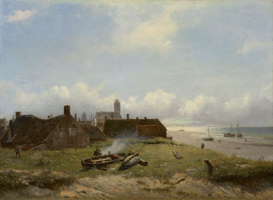 Willem van Deventer - Gezicht op Katwijk, olieverf op paneel 37,3 x 51 cm , gesigneerd l.o. en gedateerd 1868