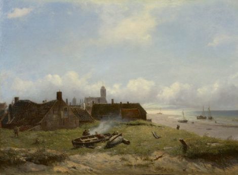 Deventer W.A. van - Gezicht op Katwijk, olieverf op paneel 37,3 x 51 cm , gesigneerd l.o. en gedateerd 1868